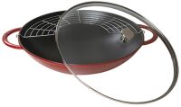 Staub Wok mit Glassdeckel, 37 cm | rund | Gusseisen | Kirsch-Rot (40509-898-0)