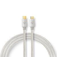 Nedis USB-Kabel / USB 2.0 / USB-C™ Stecker / USB Micro-B Stecker / 10 W / 480 Mbps / Vergoldet / 2.00 m / Rund / Geflochten / Nylon / Aluminium / Verpackung mit Sichtfenster