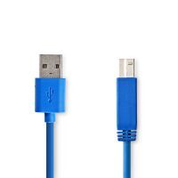 Nedis USB-Kabel / USB 3.2 Gen 1 / USB-A Stecker / USB-B Stecker / 5 Gbps / Vernickelt / 2.00 m / Rund / PVC / Blau / Umschlag