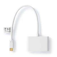 Nedis USB Multi-Port-Adapter / 2-in-1 / USB 3.2 Gen 1 / USB-C™ Stecker / 2x USB-A / 5 Gbps / 0.20 m / Rund / Vernickelt / PVC / Weiss / Plastikbeutel