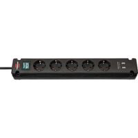 Brennenstuhl Bremounta Steckdosenleiste 5-fach mit 2 USB-Ladebuchsen Schwarz 3,00 m TYPE F