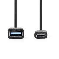 Nedis CCGP61710BK02 - 0.15 m - USB-C - USB A - USB 3.2 Gen 1 (3.1 Gen 1) - Male/Female - Black