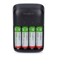 Nedis NiMH-Akku-Ladegerät AA / AAA / 1.2 / 9 V DC / 0.5 A A / Ladeerhaltung / Euro / Typ-C (CEE 7/16) / AA / Schwarz