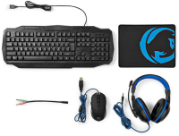 Nedis Gaming Combo Kit / 4-in-1 / Tastatur, Headset, Maus und Mauspad / Blau / Schwarz / QWERTZ / DE-Layout