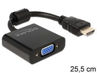 Delock 65512 - 0.254 m - VGA (D-Sub) - HDMI Type A (Standard) - Male - Female - Black