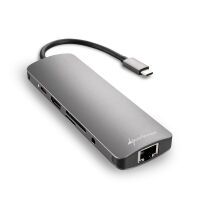 Sharkoon USB 3.0 Type C Combo Adapter - USB Type-C - HDMI - RJ-45 - USB 3.2 Gen 1 (3.1 Gen 1) - Grey - 132 m - 5 Gbit/s - 130 mm