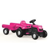 Dolu Traktor rosa Einhorn Kinder Trettraktor pink mit Anhänger