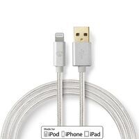 Nedis Lightning Kabel / USB 2.0 / Apple Lightning 8-Pin / USB-A Stecker / 480 Mbps / Vergoldet / 1.00 m / Rund / Geflochten / Nylon / Aluminium / Verpackung mit Sichtfenster