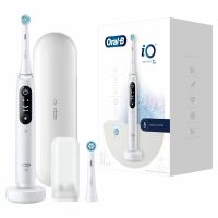 Oral-B iO 7 iO7 Elektrische Zahnbürste/Electric Toothbrush, Magnet-Technologie, 2 Aufsteckbürsten, 5 Putzmodi für Zahnpflege, Display & Reiseetui, Designed by Braun, white alabaster