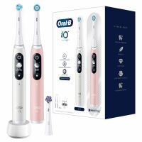 Oral-B iO 6 iO6 Doppelpack Elektrische Zahnbürste/Electric Toothbrush mit revolutionärer Magnet-Technologie, 5 Putzmodi & Display, 3 Aufsteckbürsten, white/pink sand