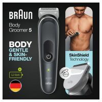 Braun Bodygroomer 5 BG5340, Körperpflege- und Haarentfernungs-Gerät für Herren, mit SkinShield-Technologie, Sensitiv-Kammaufsatz, lebenslang scharfe Metallklinge, Grau/Weiß