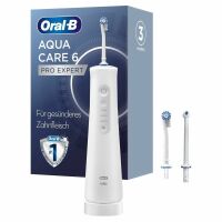 Oral-B AquaCare 6 Kabellose Munddusche für eine sanfte Reinigung der Zahnzwischenräume, mit Oxyjet-Technologie, 3 Modi, 3 Ersatzdüsen, weiß/grau