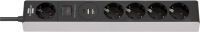 Brennenstuhl Steckdosenleiste 5-fach mit USB Power Delivery zum Schnellladen (1x Charger Typ C, 2x USB 2,4 A, 1,5m Kabel, mit Schalter) TYPE F