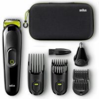 Braun 6-in-1 Multi-Grooming-Kit MGK3921 Geschenkset - Barttrimmer und Haarschneider, Ohr- und Nasenhaartrimmer, inkl. Organizer, schwarz/grün