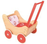Kinder Puppenwagen aus Holz rot/weiss