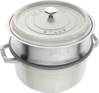 Staub Cocotte mit Dämpfeinsatz, 24 cm | Weisser Trüffel | rund | Gusseisen (40508-822-0)