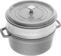 Staub La Cocotte 24cm rund, mit Dämpfeinsatz, graphitgrau Auflaufformen + Bräter