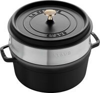 Staub La Cocotte 24cm rund, mit Dämpfeinsatz, schwarz Auflaufformen + Bräter