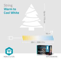 Nedis Smarte Weihnachtsbeleuchtung / Schnur / Wi-Fi / Warm bis kühlen weiß / 200 LED's / 20.0 m / Android™ / IOS