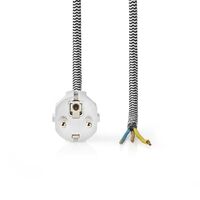 Nedis Stromkabel / Schutzkontaktstecker / Open / Gerade / Gerade / Vernickelt / 3.00 m / Rund / Baumwolle / Weiss / Label