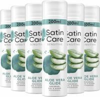 Multipack Gillette Satin Care Intimpflege Rasiergel Damen 6x 200 ml, Gel Aloe Vera, Geschenk für Frauen
