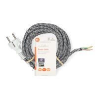 Nedis Stromkabel / Schutzkontaktstecker / Open / Gerade / Gerade / Vernickelt / 3.00 m / Rund / Baumwolle / Weiss / Label