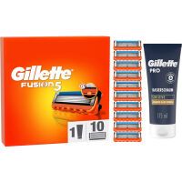 Gillette Fusion 5 Rasierklingen und Bartpflege Set, 10 Ersatzklingen für Nassrasierer Herren + Gillette PRO Sensitive Rasierschaum 175 ml, Geschenk für Männer