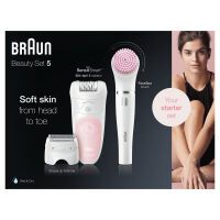Braun Silk-épil 5 Wet&Dry Silk-épil Beauty Set 5 5-875 Starter 4-in-1 Cordless Wet & Dry Hair Removal - Epilator - Shaver - Trimmer - Face Cleanser - White - Pink - 28 tweezers - Close-Grip - Bikini - Front thigh - Inner upper arms - LED - Germany