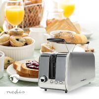 Nedis Toaster / 2 Lange Schlitze / Bräunungsstufen: 7 / Auftaufunktion / Aluminium / Silber
