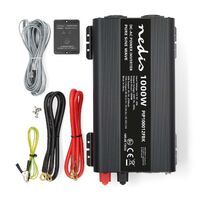 Nedis Power Inverter reine Sinus-Wellen / Eingangsspannung: 12 V DC / Geräteausgangsanschluss: Type F (CEE 7/3) / USB-A / 1x USB-C™ / 230 V AC 50 Hz / 1000 W / Spitzenleistung: 2000 W / Schraubklemme / Reine Sinuswelle / Düse / Schwarz