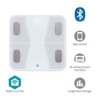 Nedis WIFI-SmartLife-Personenwaage / Bluetooth® / BMI / BMR / Fett / Gebeine / Gewicht / Muskeln / Wasser / 12 / Max. Last: 180 kg / Android™ / IOS / ABS / Glas / Weiss