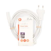 Nedis Stromkabel / Euro Männlich / IEC-320-C7 / Gerade / Gerade / Vernickelt / 3.00 m / Flach / PVC / Weiss / Label