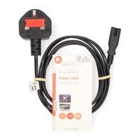 Nedis UK Stromkabel / UK Stecker / IEC-320-C7 / 2.00 m / Ja / 2 x 0.75 mm² / Kupfer / Rund / Vernickelt / GB / PVC / Netzstecker: UK / Type G / 250 V AC / 3 A / Schwarz