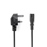 Nedis UK Stromkabel / UK Stecker / IEC-320-C7 / 5.00 m / Ja / 2 x 0.75 mm² / Kupfer / Rund / Vernickelt / GB / PVC / Netzstecker: UK / Typ G / 250 V AC / 3 A / Schwarz