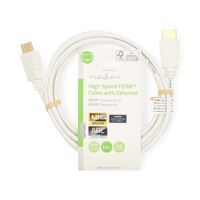 Nedis High Speed ​​HDMI ™ Kabel mit Ethernet / HDMI™ Stecker / HDMI™ Stecker / 4K@60Hz / ARC / 18 Gbps / 2.00 m / Rund / PVC / Weiss / Label