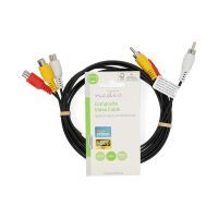 Nedis Composite-Videokabel / 3x Cinch-Stecker / 3x Cinch Buchse / Vernickelt / 480p / 2.00 m / Rund / PVC / Schwarz / Label