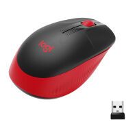 Logitech M190 Full-Size Wireless Mouse - Ambidextrous - Optical - RF Wireless - 1000 DPI - Black - Red