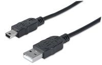 Manhattan USB-A to Mini-USB Cable - 1.8m - Male to Male - Black - 480 Mbps (USB 2.0) - Equivalent to USB2HABM2M (except 20cm shorter) - Hi-Speed USB - Lifetime Warranty - Polybag - 1.8 m - USB A - Mini-USB B - USB 2.0 - Male/Male - Black