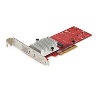 StarTech.com Dual M.2 PCIe SSD Adapter Card - x8 / x16 Dual NVMe or AHCI M.2 SSD to PCI Express 3.0 - M.2 NGFF PCIe (M-Key) Compatible - Supports 2242 - 2260 - 2280 - JBOD - Mac & PC - PCIe - M.2 - PCI 3.0 - Red - 3336103 h - CE - FCC - TAA - REACH