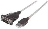 Manhattan USB-A to Serial Converter cable - 1.8m - Male to Male - Serial/RS232/COM/DB9 - Prolific PL-2303RA Chip - Black/Silver cable - Polybag - Black - 1.8 m - USB - DB9 - Male - Male