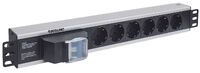 Intellinet 19" 1.5U Rackmount 6-Way Power Strip - German Type" - With Double Air Switch - No Surge Protection - 1.6m Power Cord (Euro 2-pin plug) - 1.5U - Vertical - Aluminium - Black - Grey - 6 AC outlet(s) - Type F