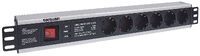 Intellinet 19" 1.5U Rackmount 6-Way Power Strip - German Type" - With On/Off Switch and Surge Protection - 3m Power Cord (Euro 2-pin plug) - 1.5U - Power bar - Aluminium - Black - 6 AC outlet(s) - 3 m