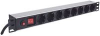 Intellinet 19" 1U Rackmount 8-Way Power Strip - German Type - With On/Off Switch and Overload Protection - 3m Power Cord (Euro 2-pin plug) - Basic - Switched - 1U - Horizontal - Aluminium - Aluminium - Black - 8 AC outlet(s)