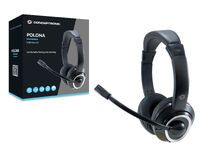 Conceptronic POLONA USB Headset - Headset - Head-band - Calls & Music - Black - Binaural - Volume + - Volume -