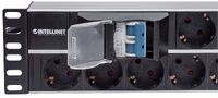 Intellinet 19" 2U Rackmount 15-Way Power Strip - German Type" - With Double Air Switch - 3m Power Cord (Euro 2-pin plug) - Basic - Switched - 2U - Horizontal - Aluminium - Aluminium - Black - 15 AC outlet(s)