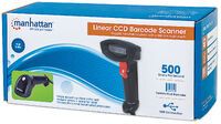 Manhattan Linear CCD Handheld Barcode Scanner - USB - 500mm Scan Depth - IP54 rating - Cable length 1.5m - Max Ambient Light 100,000 lux (sunlight) - Black - Three Year Warranty - Box - Handheld bar code reader - 1D - CCD - Code 11,Code 128,Code 32,Code 3