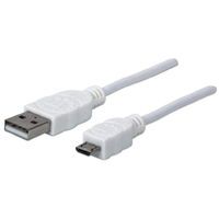 Manhattan USB-A to Micro-USB Cable - 1.8m - Male to Male - 480 Mbps (USB 2.0) - Hi-Speed USB - White - Lifetime Warranty - Polybag - 1.8 m - USB A - Micro-USB B - USB 2.0 - Male/Male - White
