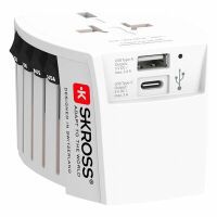 Skross Innovativer 2-poliger Weltreise-Adapter mit integriertem Dual-USB-Ladegerät (1x USB C & 1 x USB)