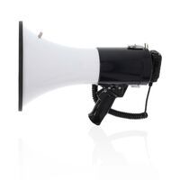 Nedis Megaphon / Reichweite offenes Feld bis zu: 1500 m / max. Lautstärke-Regler: 120 dB / Abnehmbares Mikrofon / Eingebaute Sirene / Bluetooth® / Aufnahemfunktionalität / USB Wiedergabe / Schulterriemen / Schwarz / Weiss