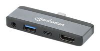 MANHATTAN USB-C PD 4-in-1 Mobile Dockingstation 100W HDMI 4K30Hz USB-A 10 Gbit/s 3,5mm Klinke Passth